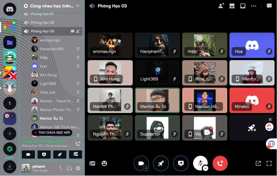 Phòng Học 03 trên Discord Cùng nhau học trên Coursera: thành viên và mentor bật camera học cùng nhau